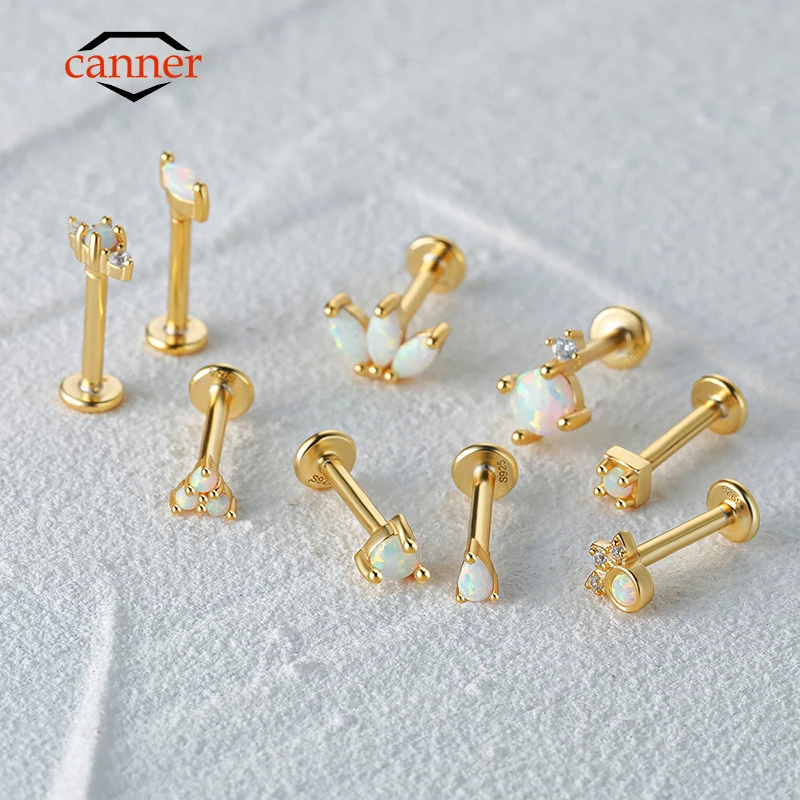 Top Trends: CANNER 1PC 925 Sterling Silver Opal Piercing Earring For Women Exquisite Crown Ear Studs Cartilage Earring Body Jewelry Gift Shoppable Styles