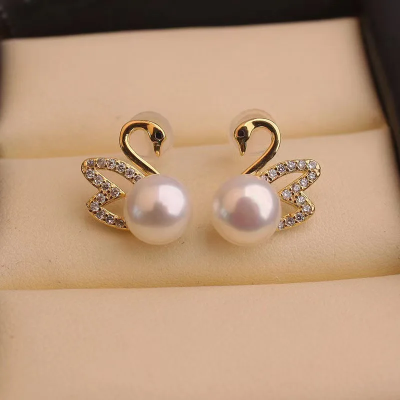 Top Trends: 925 Silver Needle Hollow Crystal Swan Earrings For Women Korean Jewelry 2023 Trending New Luxury Animal Pearl Stud Earrings Gift Shoppable Styles