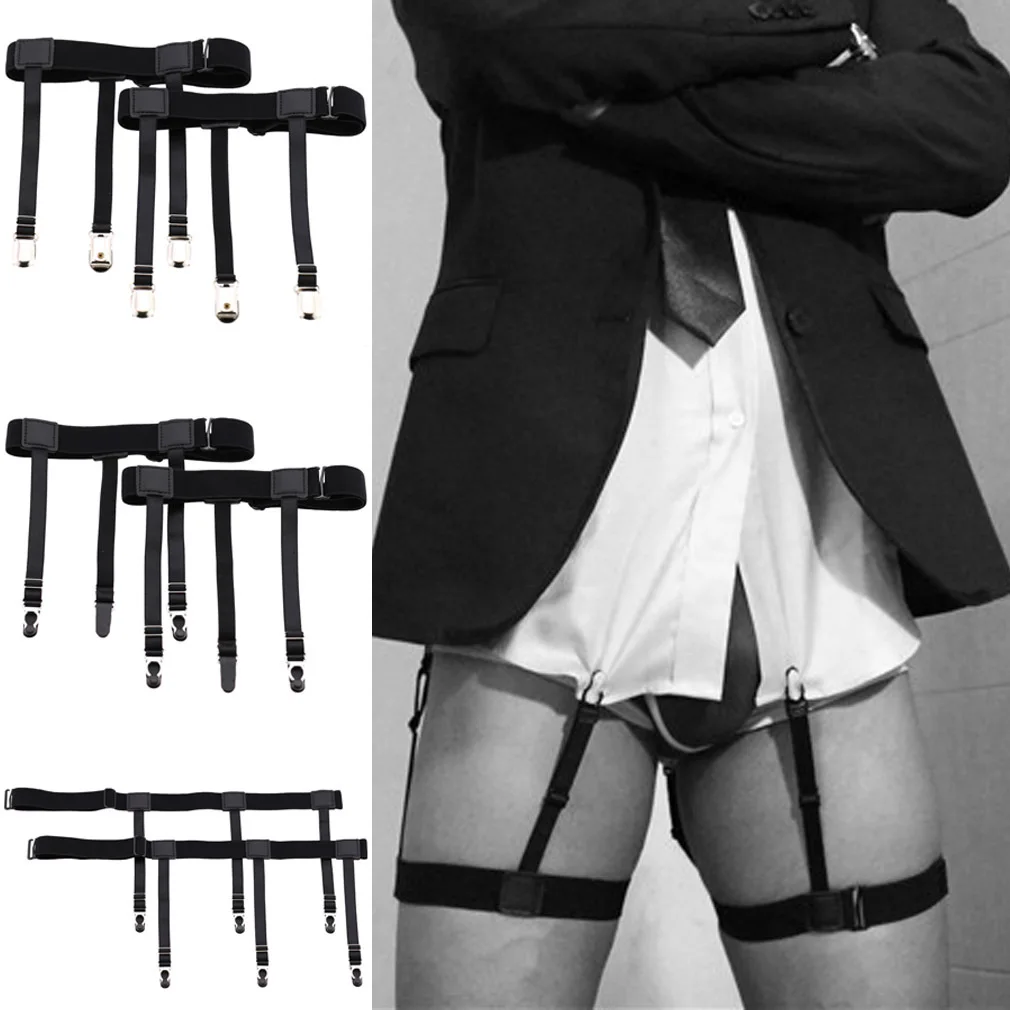 Top Trends: 1 Pairs Men Shirt Clip Anti-Slip Wrinkle Black Shirts Clip Adjustable Leg Suspender Garters Strap Unisex Comfortable Thigh Loops Shoppable Styles