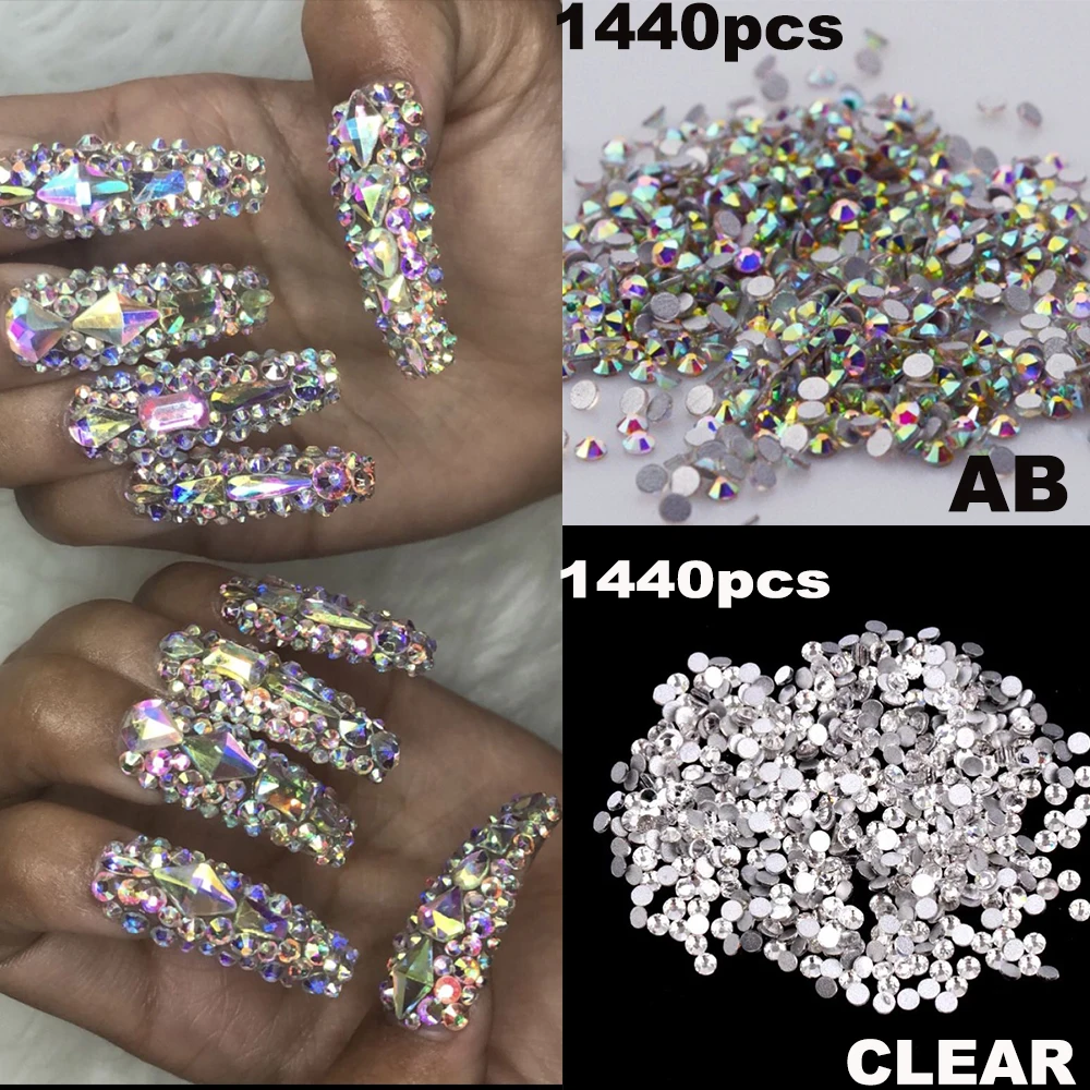 Top Trends: 1440pcs AB / Clear Super Glitter Rhinestone Ss3-ss16 Flat-Back Non HotFix 3D Glass Nail Art DIY Round Crystal Manicure Diamond &*1 Shoppable Styles