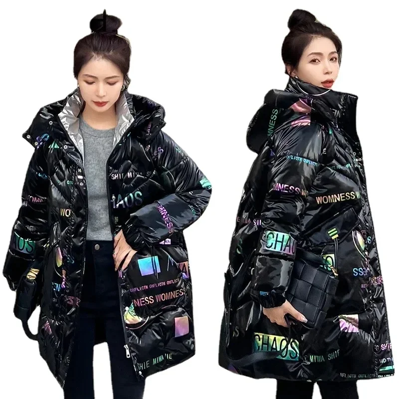 Top Trends: Female Large Size Hooded Long Parkas Down Cotton Coat Womens Bright Face Wash Free 2024 Winter New Korean Loose Padded Jacket Shoppable Styles