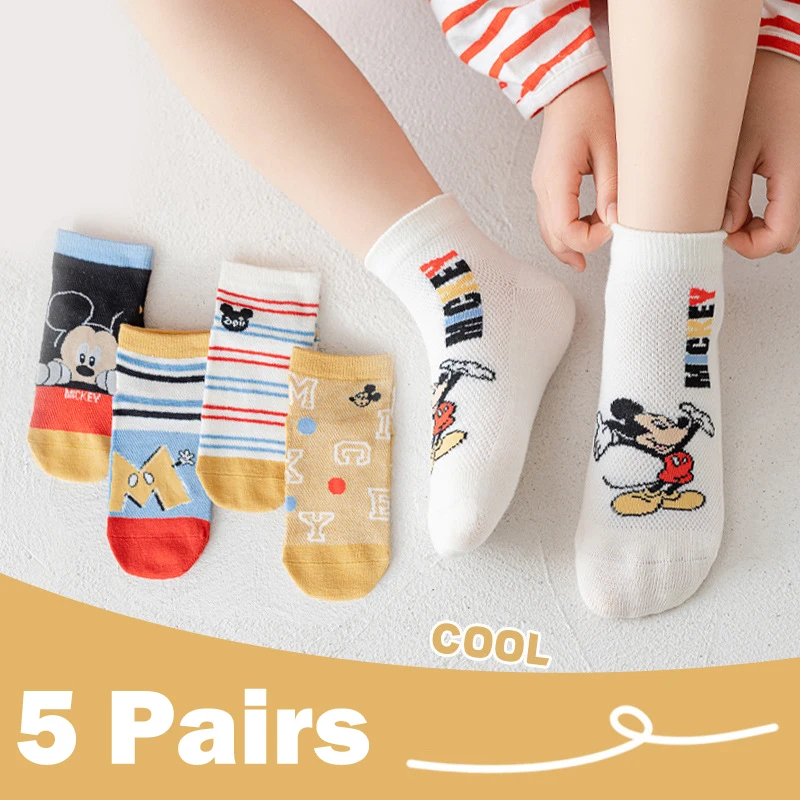 Top Trends: 5 Pairs Disney Summer Children&#039;s Socks Cartoon Mickey Kids Boys Short Socks Cute Girl Sock Cotton Baby Spring Summer Sock 1-12 Y Shoppable Styles