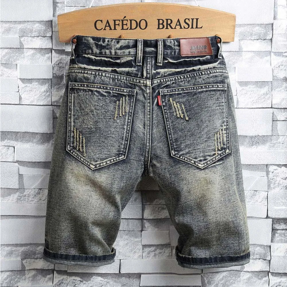 Top Trends: Y2k Men's Ripped Short Jeans Summer Streetwear Big Hole Fashion Casual Vintage Slim Beach Denim Shorts Men Brand Clothes 2023 Shoppable Styles - Image 2