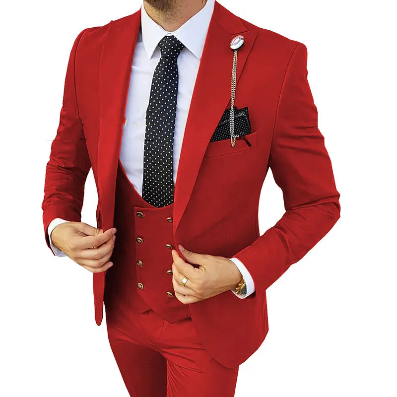 Top Trends: Men 3 Piece Set (Jacket+ Pants+ Vest) 2023 Wedding Dress Elegant Suit For Male Wine Red Single Button Fashion Blazer Business Sets Shoppable Styles - Image 3