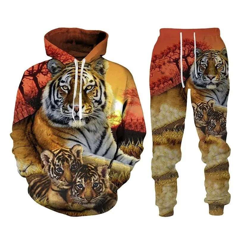 Top Trends: 2023 New Autumn Men's Animal Tiger Hooded Sweatshirt Printed Men Sportswear Pants Two-piece Set Autumn Fashion Men Clothing Set Shoppable Styles - Image 4