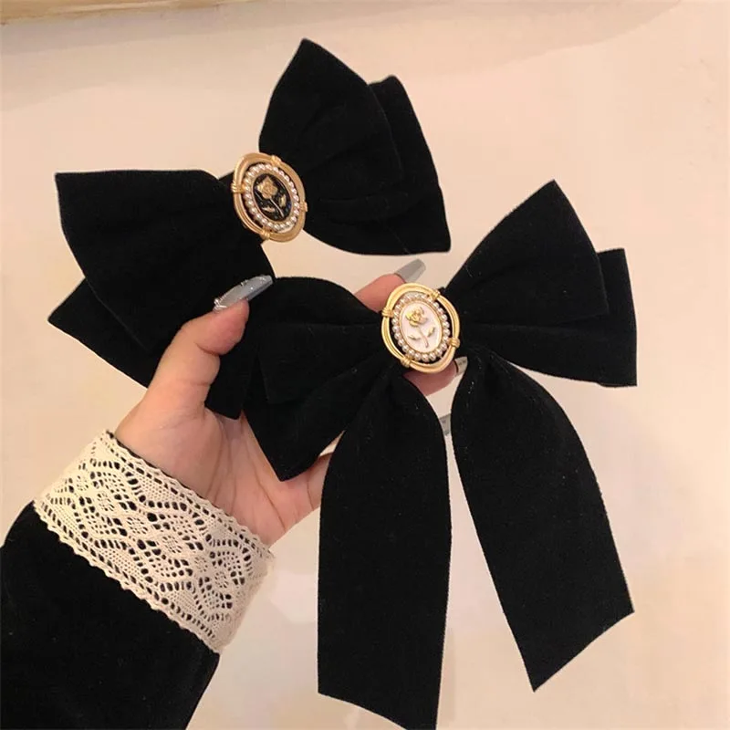 Top Trends: 2023 New Black Velvet Bow Hairpins For Women Elegant Fabric Alloy Roses Hair Clips Fashion Ponytail Barrette Heawear Accessories Shoppable Styles - Image 2