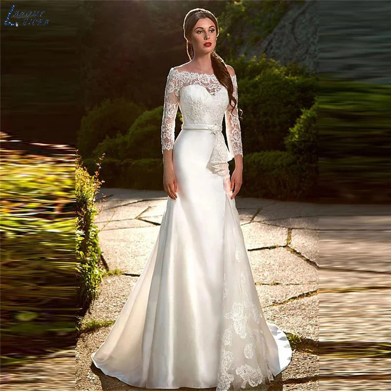 Top Trends: LAYOUT NICEB Vintage Long Sleeves Lace Mermaid Wedding Dress Bride Satin Bridal Gowns Elegant Plus Size Custom Vestido De Novia Shoppable Styles