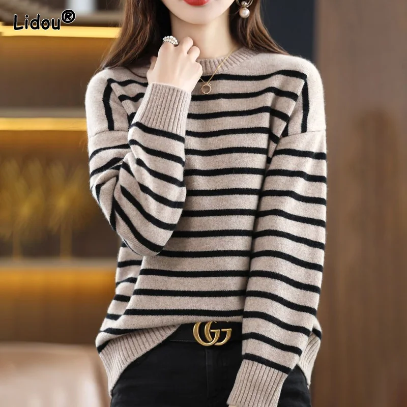 Top Trends: T-Shirts Thin Pullovers Striped Women's Clothing Loose Autumn Winterr Popularity Simple Casual Comfortable Round Neck Bottoming Shoppable Styles