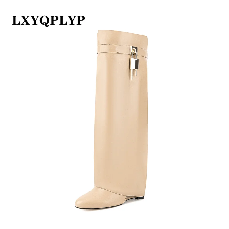 Top Trends: New Designer Fashion Brand Women&#039;s Knee Boots Thick Sole High Heel Boots Zipper Wedge Heel Large Women&#039;s Boots Platform Shoes Shoppable Styles