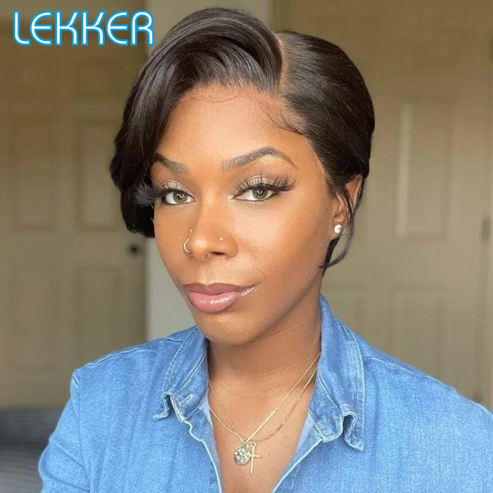 Top Trends: Lekker Short Straight Bob Lace Part Pixie Human Hair Wig For Women Colored Glueless Brazilian Remy Hair Ombre Blonde Red Wigs Shoppable Styles