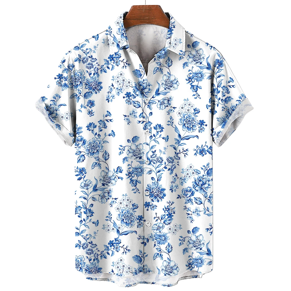 Top Trends: Simple Shirts For Men 3d Blue And White Porcelain Print High-Quality Men Clothing Loose Short Sleeved Shirt Beach Hawaiian Shirt Shoppable Styles