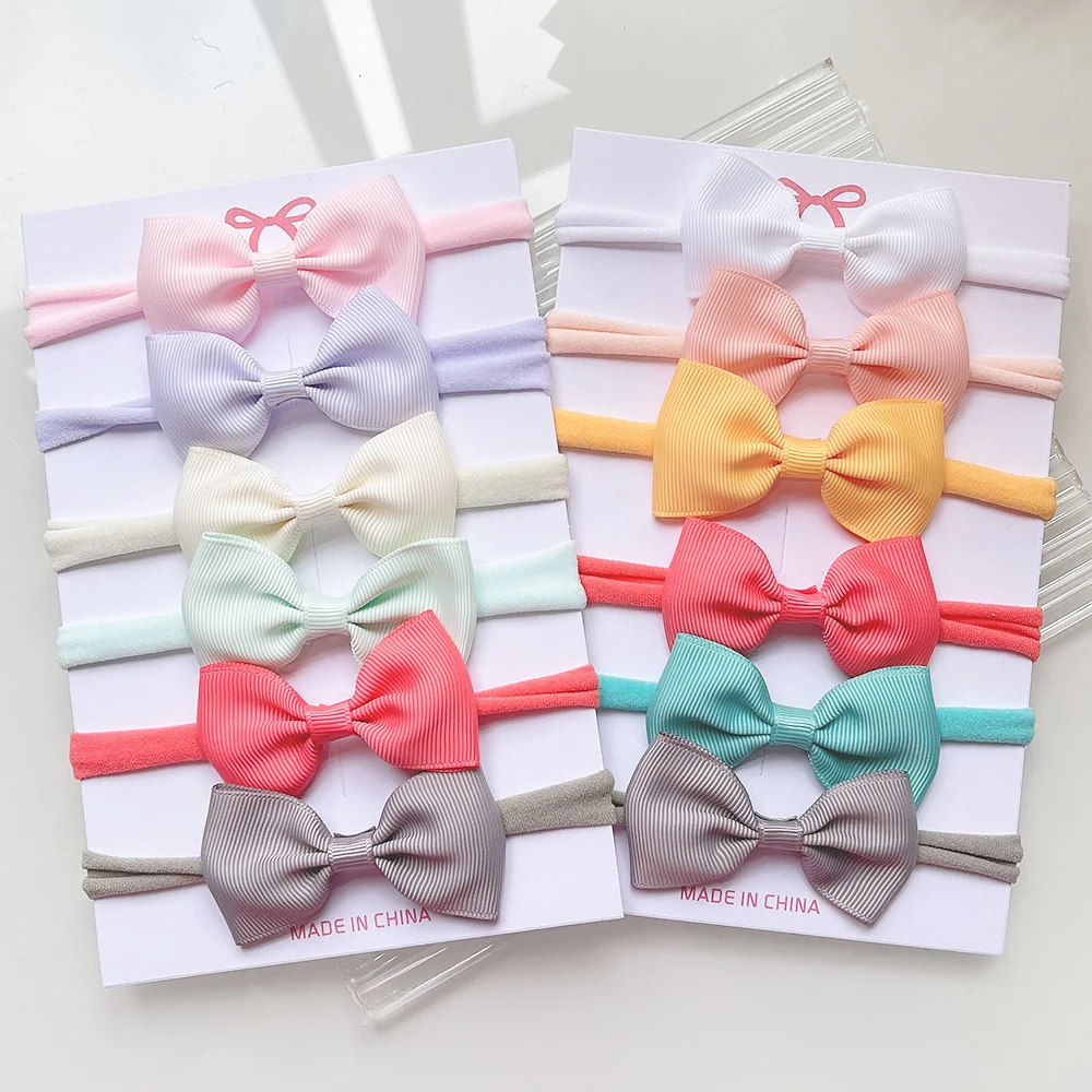 Top Trends: 3 / 4 / 6Pcs / Set Solid Color Headwear Elastic Hair Bands For Baby Girls Grograin Ribbon Bowknot Headband Infant Kid Hair Accessories Shoppable Styles