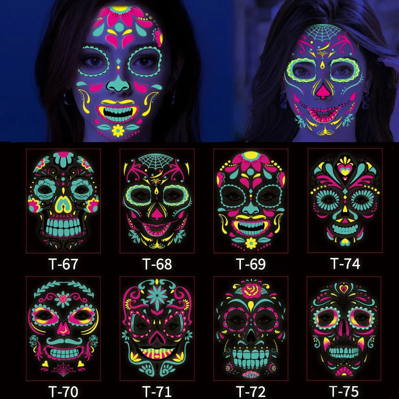 Top Trends: Halloween Tattoos Stickers Costume Party Temporary Festival Face Fluorescent Tattoo For Music Bar Skin Sticker Waterproof Shoppable Styles