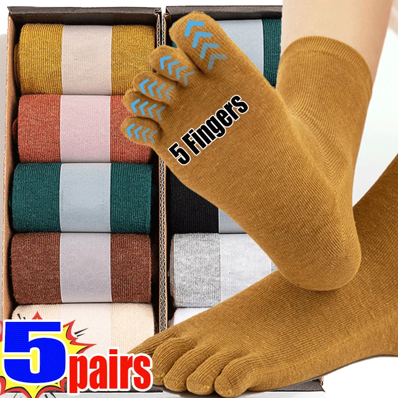 Top Trends: 5pairs Toe Socks Men Cotton Five Fingers Socks Breathable Short Ankle Crew Socks Sports Running Solid Black White Grey Male Sox Shoppable Styles