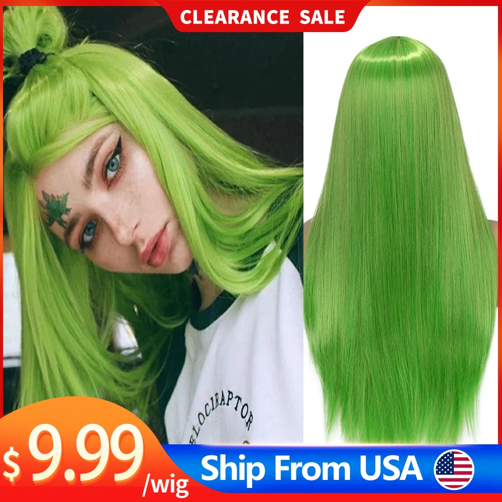 Top Trends: Wignee Long Straight Grass Green Synthetic Fiber Heat Resistant Wigs For Women Natural Middle Part Cosplay Natural Hair Wigs Shoppable Styles