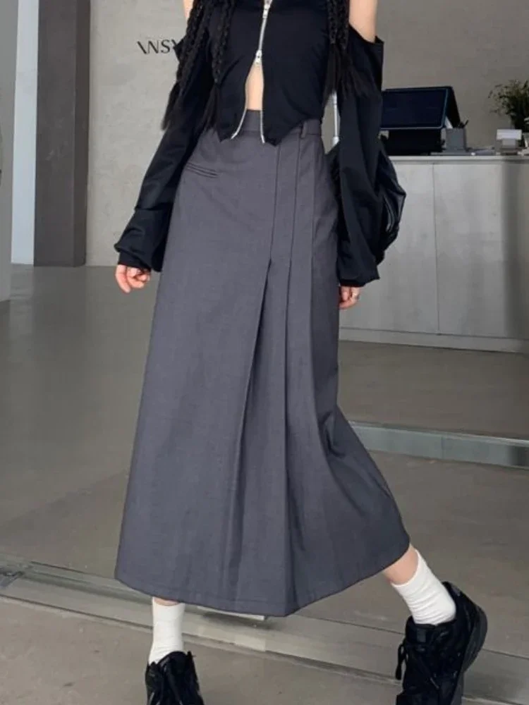 Top Trends: HOUZHOU Irregular Long Skirt Women Vintage Y2K High Waist A-line Patchwork Pleated Skirt School Casual 90s Streetwear Summer Shoppable Styles