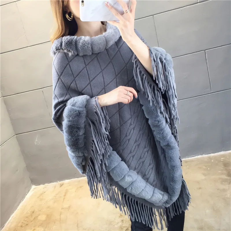 Top Trends: Autumn Winter Imitation Rabbit Fur Women's Coat Imitation Wool Collar Pullover Shawl Warmth Poncho Capes Gray Cloaks Shoppable Styles