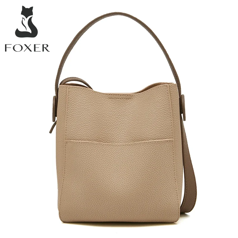 Top Trends: FOXER Split Leather Lady Crossbody Shoulder Bag Women Big Capacity Bucket Messenger Bag Top Quality Stylish Handbag Elegant Tote Shoppable Styles