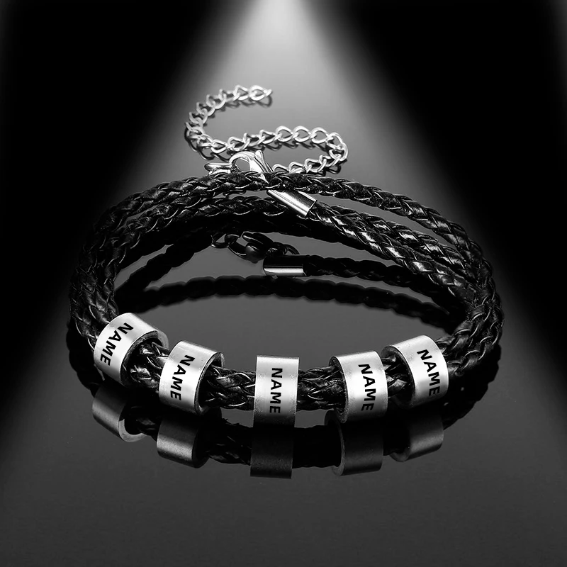 Top Trends: LIKGREAT Name Letter Customize Leather Bracelet For Women Men Stainless Steel Bead Braided Rope Wrist Bracelets Personalized Shoppable Styles