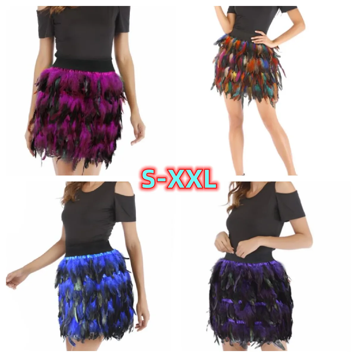 Top Trends: New Fashion Women Feather Sexy Mini Skirt Elastic Waist High Street Gradient Color Feather Party Skirt Shoppable Styles