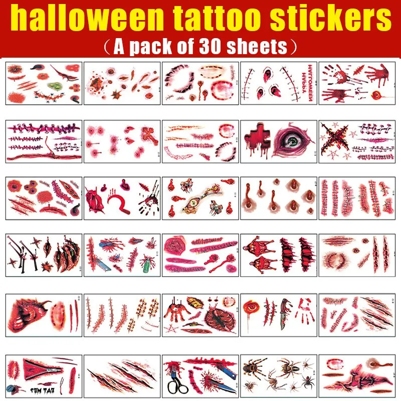 Top Trends: 30 Halloween Tattoo Stickers Funny Party Horror Bloody Scar Tattoo Simulation Wound Blood Scratch Decals Shoppable Styles