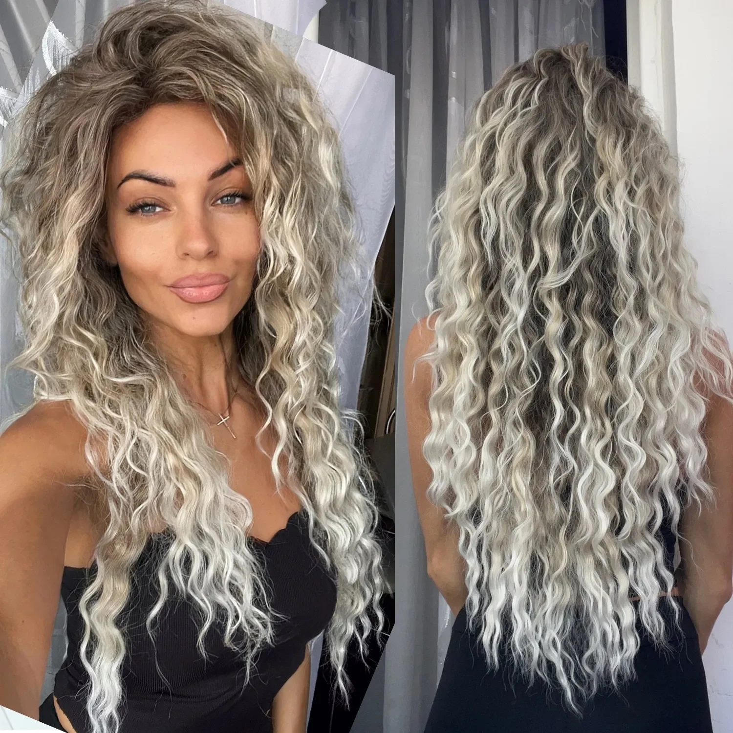 Top Trends: Ash Blonde Wig Synthetic Long Curly Hair Wigs For Women Fluffy Hairstyle Wave Ombre Wig Costume Carnival Party Regular Curly Wig Shoppable Styles