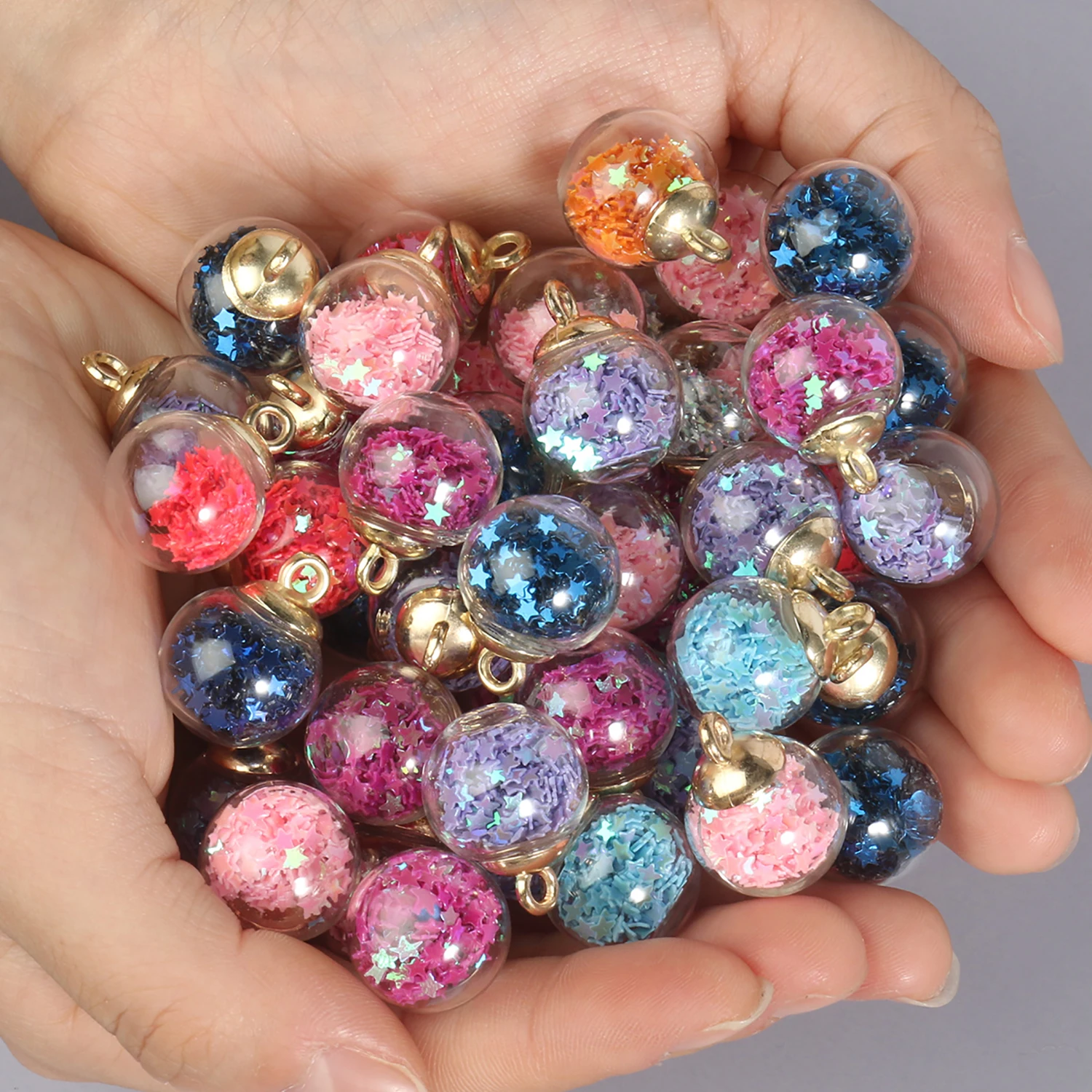 Top Trends: 20pcs Clear Glass Ball Charms Pendant With Tiny Shiny Star Sequins 21x16mm For Jewelry Making Earring Keychain Necklace DIY Shoppable Styles