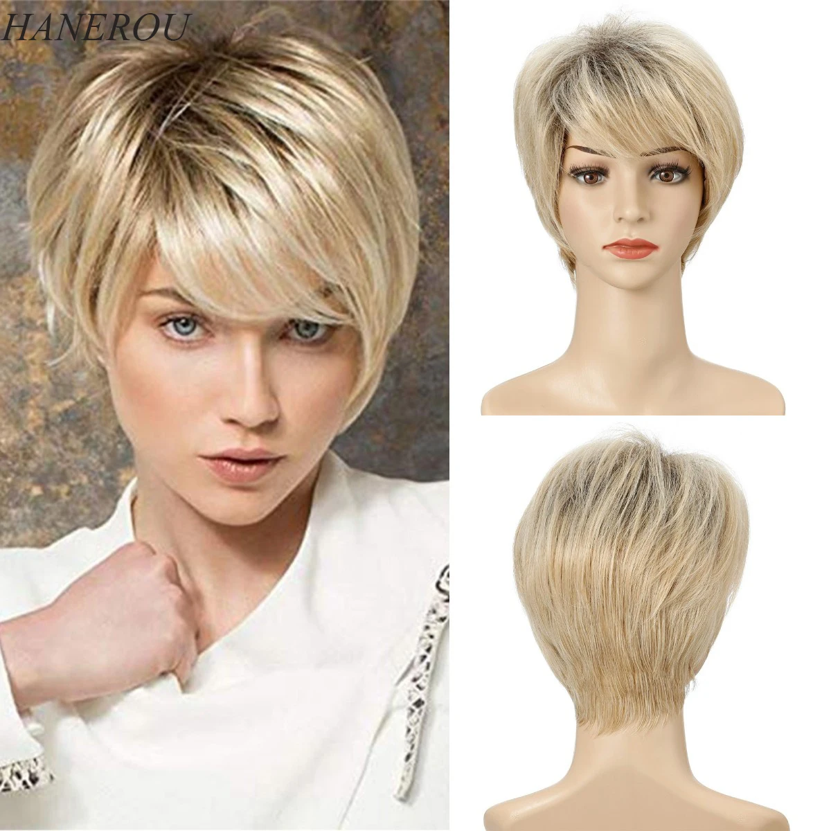 Top Trends: Women Synthetic Ombre Blonde Short Wigs Natural Looking Hair Wigs Heat Resistant Hair Wig For Women Daily Shoppable Styles