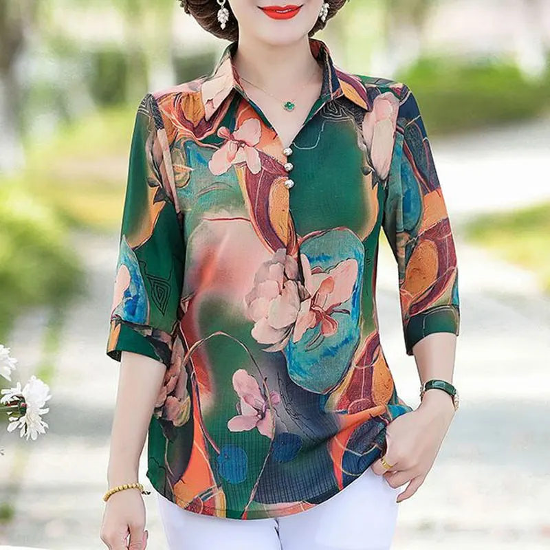 Top Trends: Summer Vintage Floral Printed Shirt Women's Clothing Casual Turn-down Collar Button Commute Half Sleeve Stylish Loose Blouse New Shoppable Styles - Image 2