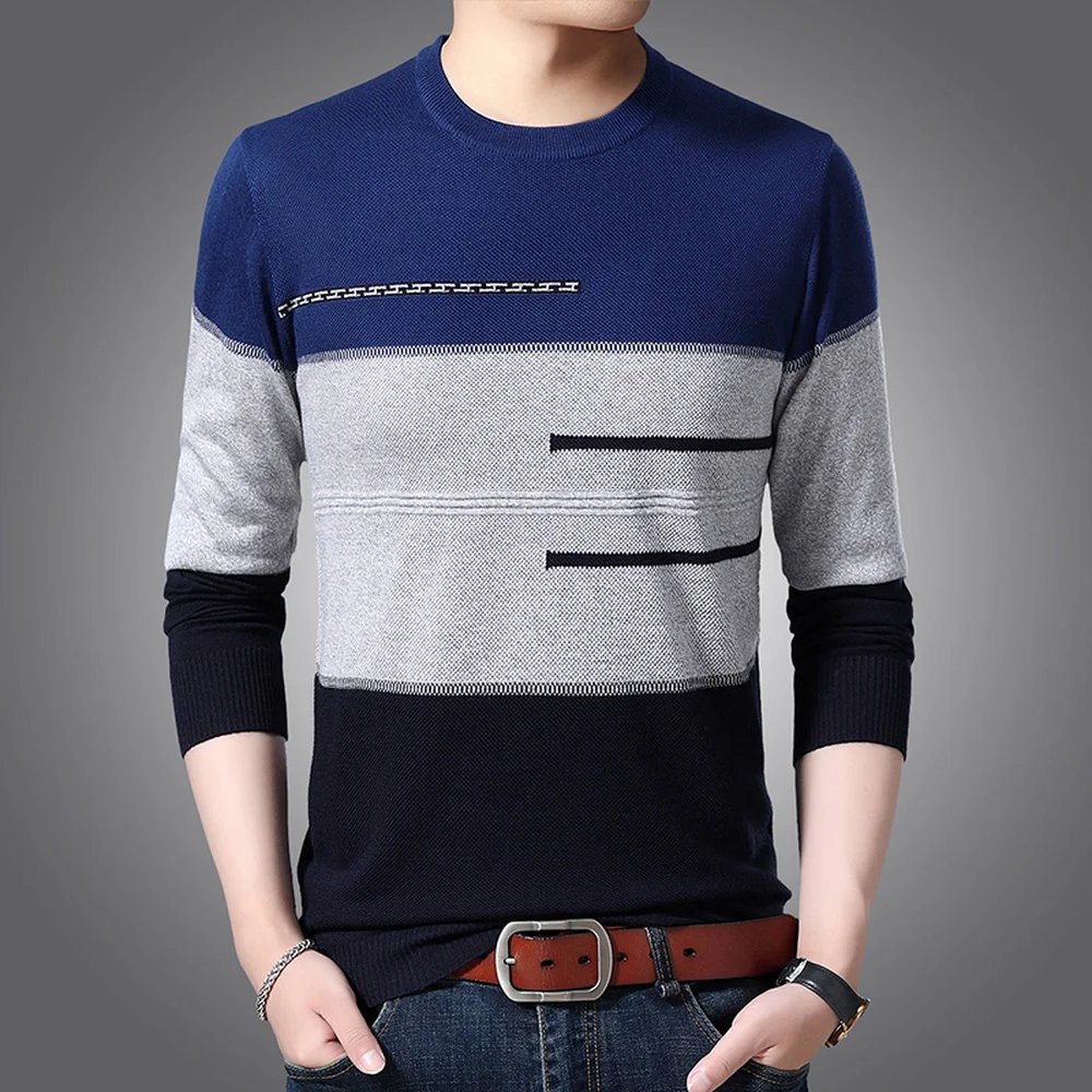 Top Trends: Brand Male Pullover Sweater Men Knitted Jersey Striped O-collar Sweaters Mens Knitwear Clothes Casual Mens Clothing MZL053 Shoppable Styles - Image 3