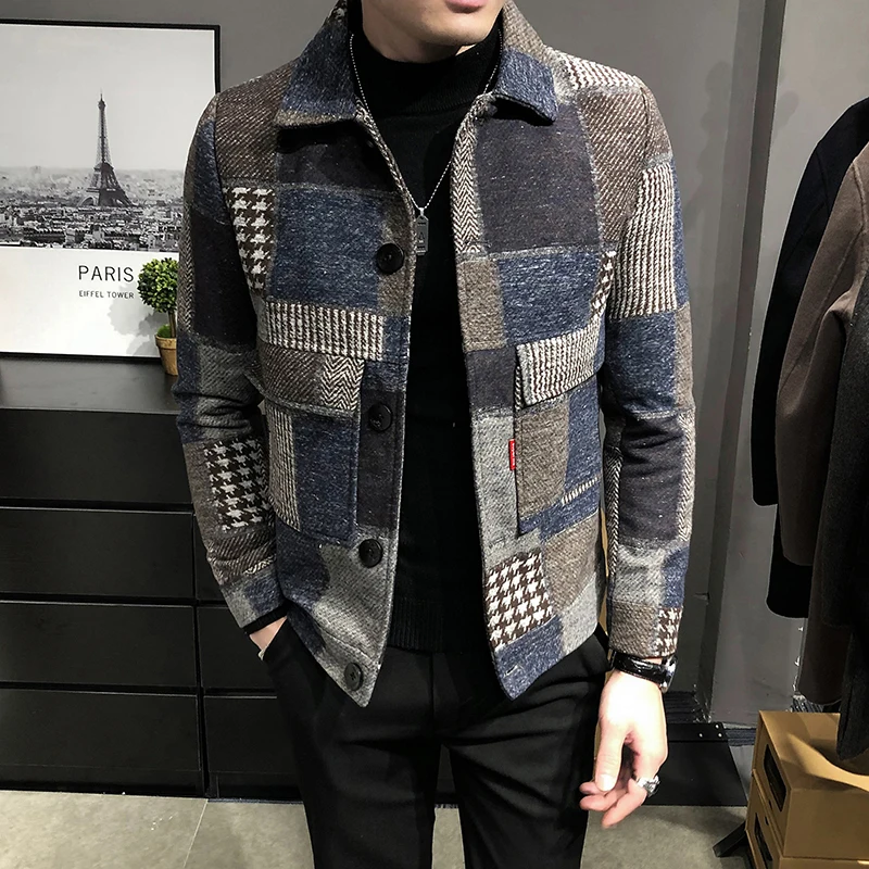 Top Trends: 2022 Autumn And Winter Fashion New Men&#039;s Casual Lapel Hoodless Jacket / Male Slim Plaid Woolen Coat Shoppable Styles