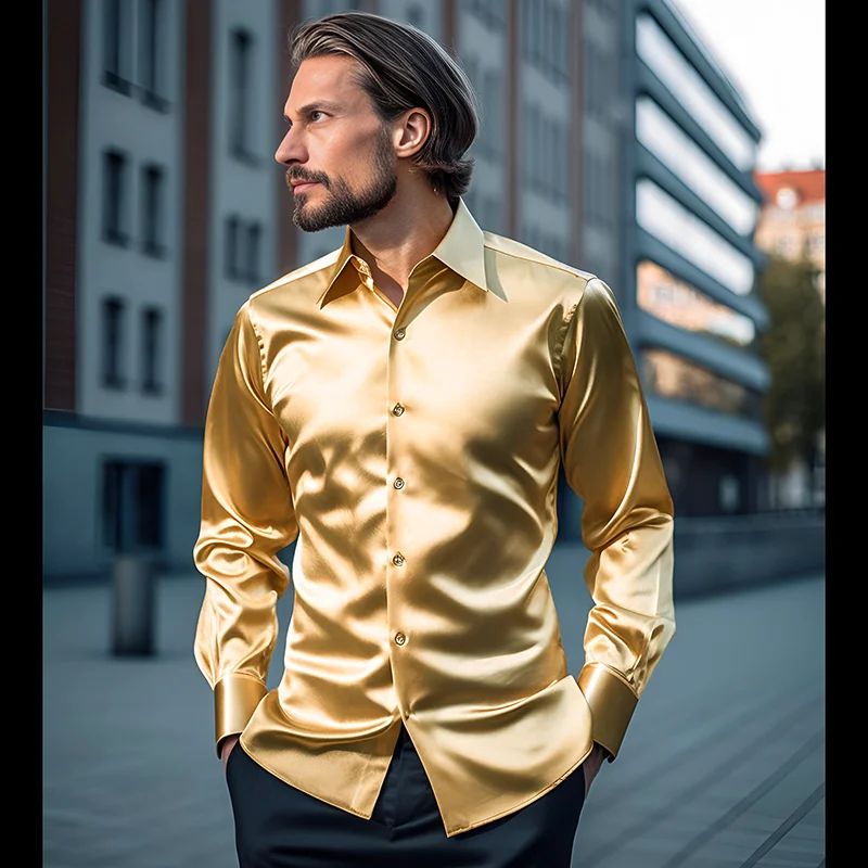 Top Trends: Men Satin Shirts Brand New Mens Dress Luxury Shirts Long Sleeve Casual Social Male Clothes Chemise Homme Shirt S40 Shoppable Styles