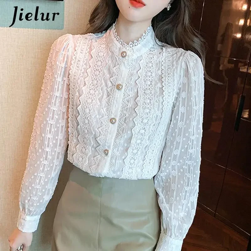 Top Trends: Jielur Autumn Women White Lace Blouse Shirt Women Tops Long Sleeve Blouse Women Blusas Mujer De Moda 2022 Blouses Femme Shirts Shoppable Styles