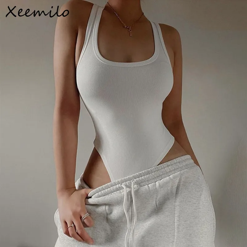 Top Trends: Xeemilo Sleeveless Knit Bodysuit 2023 Hot Summer Sexy Bodycon Off Shoulder Halter Tops Casual Street Bodice For Women ClubWear Shoppable Styles