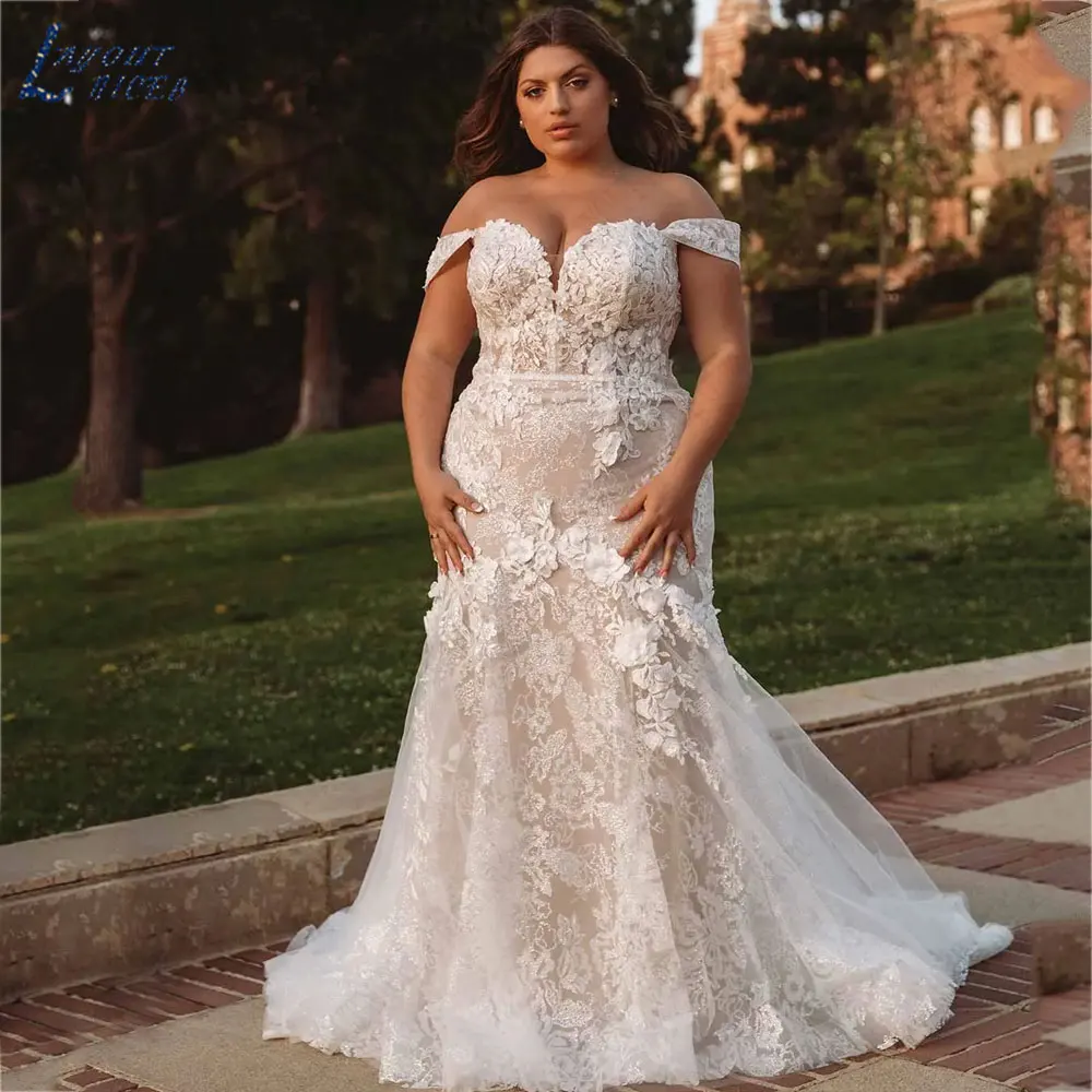 Top Trends: LAYOUT NICEB Sweetheart Neck Appliques Bride Dresses Off Shoulder Short Sleeves Wedding Gowns Back Buttons Mermaid Tulle Vestido Shoppable Styles - Image 3