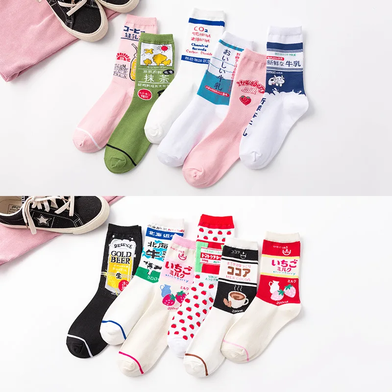 Top Trends: Fashion Streetwear Hip Hop Women Kawaii Socks Cotton Japanese Korean Style Cartoon Juice Funny Pink Socks For Women 421 Shoppable Styles