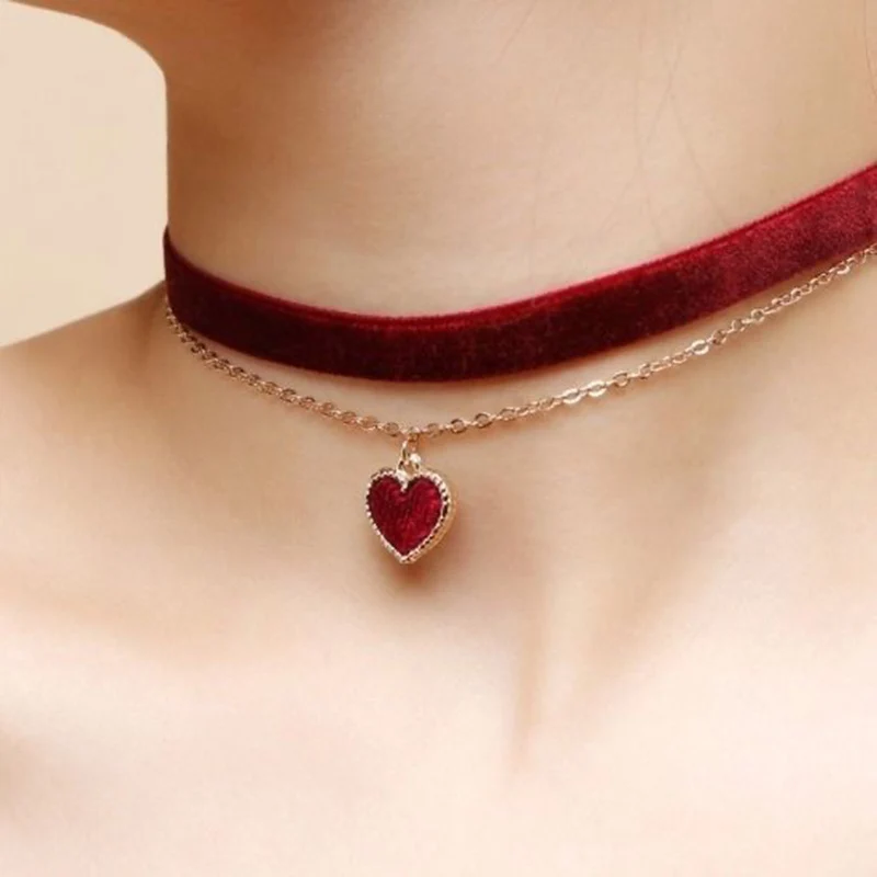 Top Trends: Classic Gothic Tattoo Red Velvet Choker Necklace Red Heart Pendant Necklaces For Women Fashion Jewelry Valentine's Gift N0352 Shoppable Styles