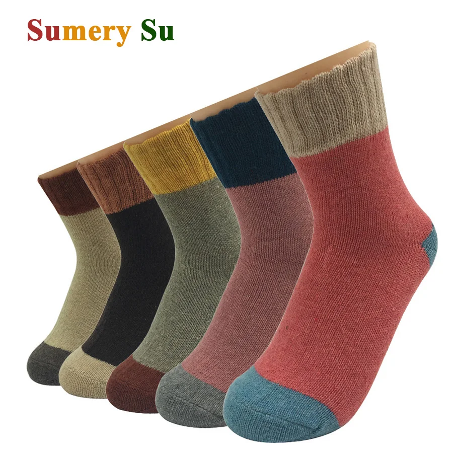 Top Trends: 5 Pairs / Lot Thick Wool Socks Women Winter Warm Cashmere Cotton Long Socks Colorful Cute Ladies Girls Gift Meias 5 Styles Shoppable Styles