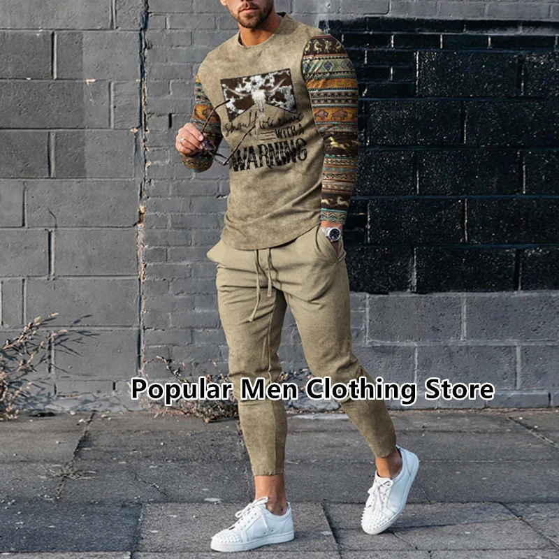 Top Trends: Men&#039;s Tracksuit Vintage 3d Printed Sweatpants 2 Piece Long Sleeve T-Shirt+ Trousers Set Oversized Male Harajuku Streetwear Suit Shoppable Styles