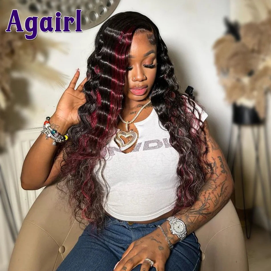 Top Trends: 32 Inch Red Highlight Deep Wave Lace Frontal Wig 13X6 Curly Lace Front Wig Red Black 5X5 Lace Closure Human Hair Wigs For Women Shoppable Styles