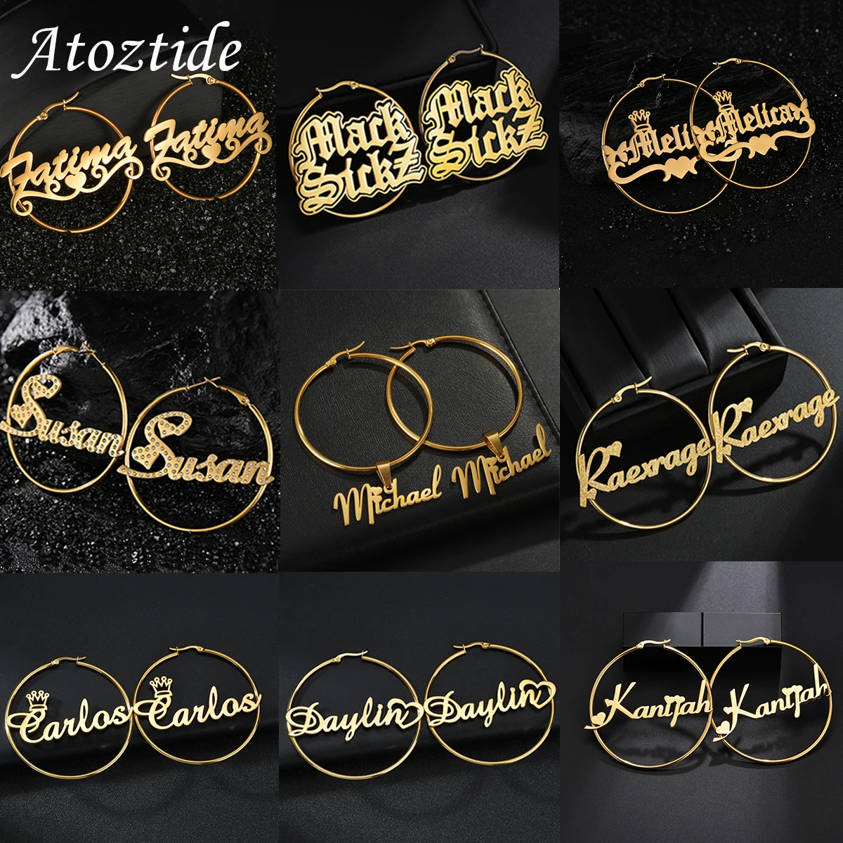 Top Trends: Atoztide Personalized 50mm Custom Name Earrings For Women Stainless Steel Heart Crown High Quality Weddings Party Jewelry Gift Shoppable Styles