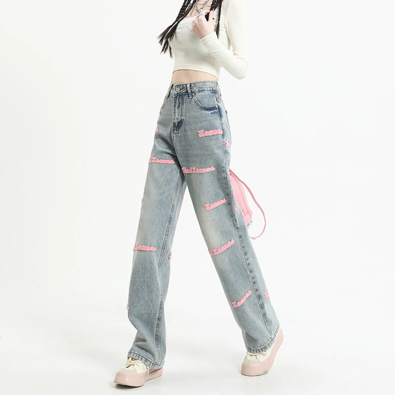 Top Trends: High Waisted Straight Jeans For Y2k Women Streetwear Summer Korean Dongdaemun 2023 Femme Pants Baggy Blue Denim Trousers Vintage Shoppable Styles - Image 6