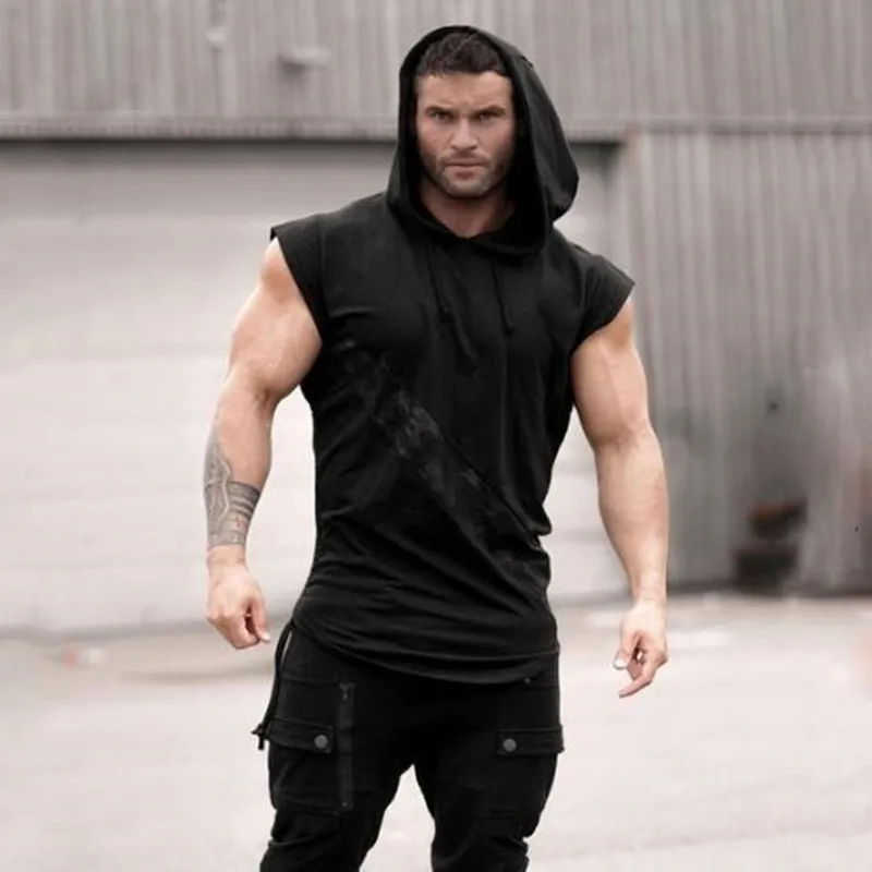 Top Trends: 2023Summer New Men Gym Clothing Sleeveless Sport Hoodie Man Hooded Sweatshirts Fashion Men Black Hoodies Crossfit Vest Polerones Shoppable Styles - Image 2