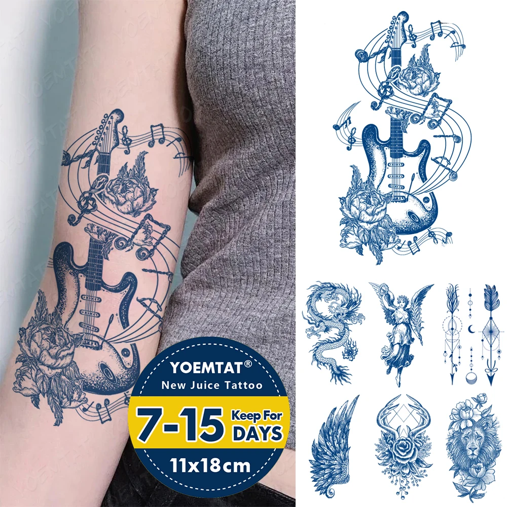 Top Trends: Semi-Permanent Herbal Lasting Ink Waterproof Temporary Tattoo Stickers Guitar Notes Rocker Flash Tatto Body Art Arm Fake Tattoos Shoppable Styles