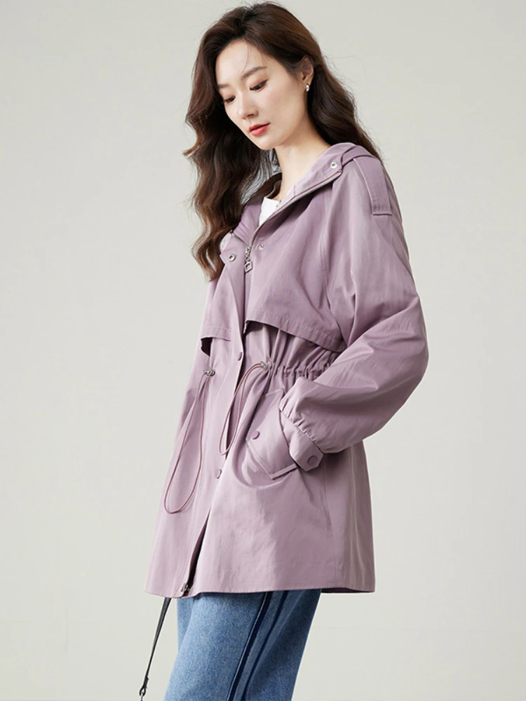 Top Trends: VIMLY Drawstring Waisted Long Trench Coat For Women 2023 Autumn New Cotton Blend Hooded Zipper Casual Jacket Coat Outwear M2817 Shoppable Styles - Image 2