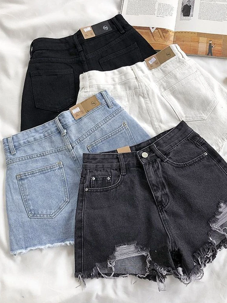 Top Trends: Women's Ripped Jeans Short Pants, Casual High Waist Denim Shorts, Female Clothing, Summer Pocket Hole, 2023 Shoppable Styles