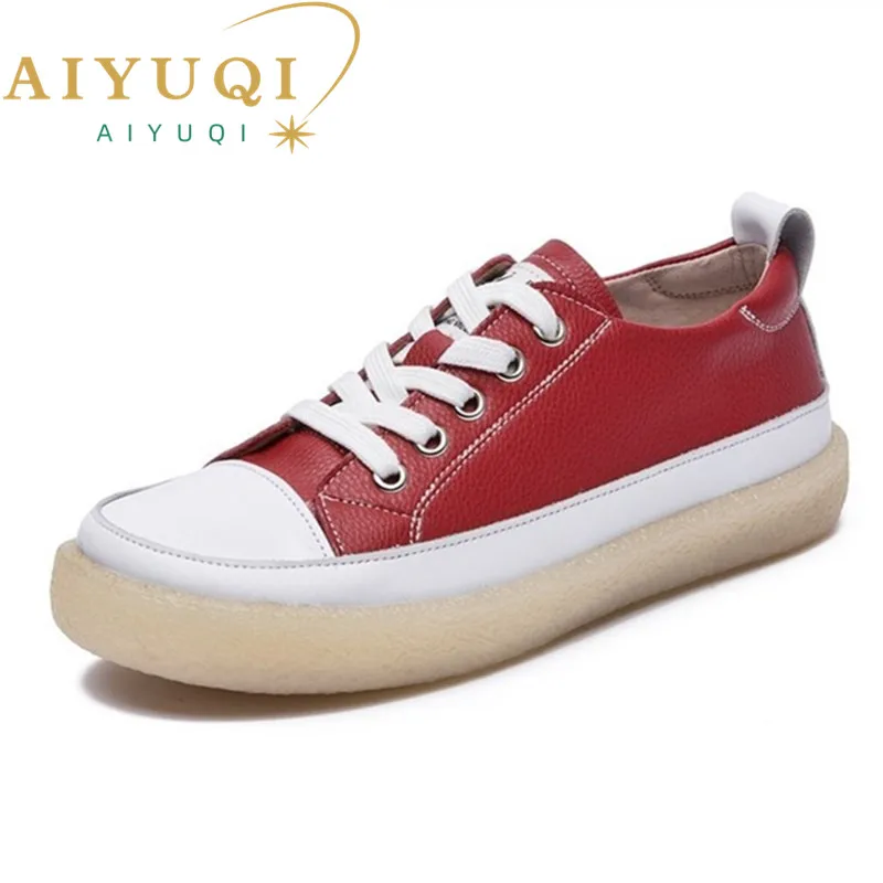 Top Trends: Women Spring Shoes 2024 New Genuine Leather Trend Color Matching Women Shoes Flat Bottom Lace-up Casual Girl Student Shoes Shoppable Styles