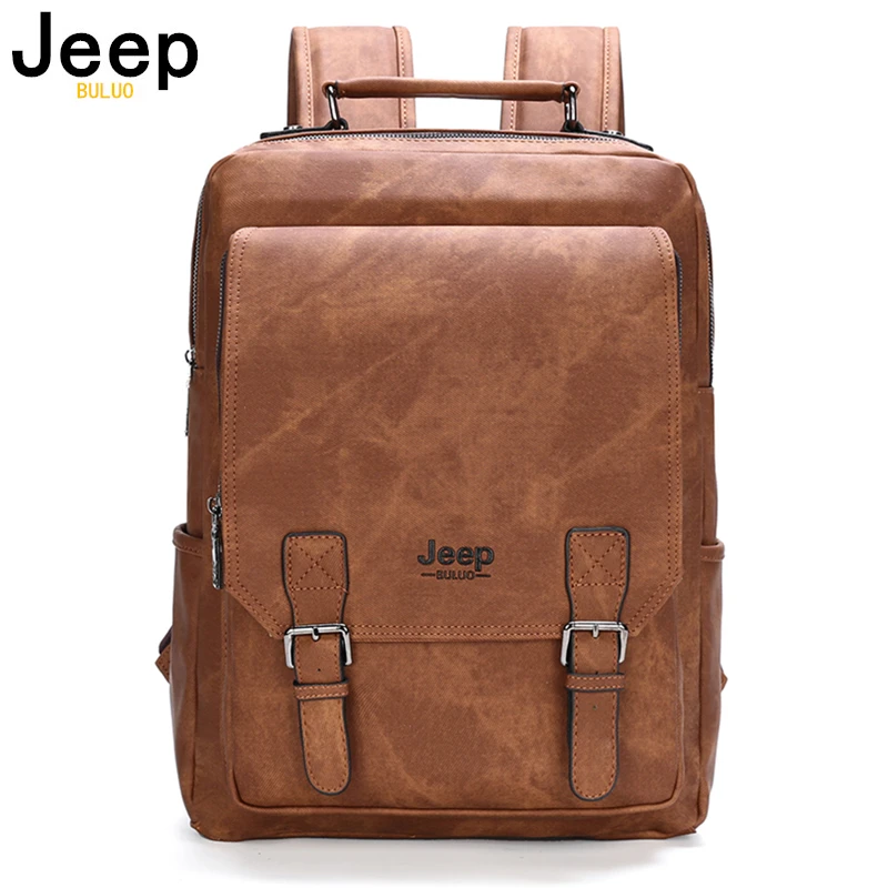 Top Trends: JEEP BULUO Men 15.6" Laptop School Bag Split LeatherTravel Multi Male Mochila Military Camouflage Style Waterproof Backpacks Shoppable Styles