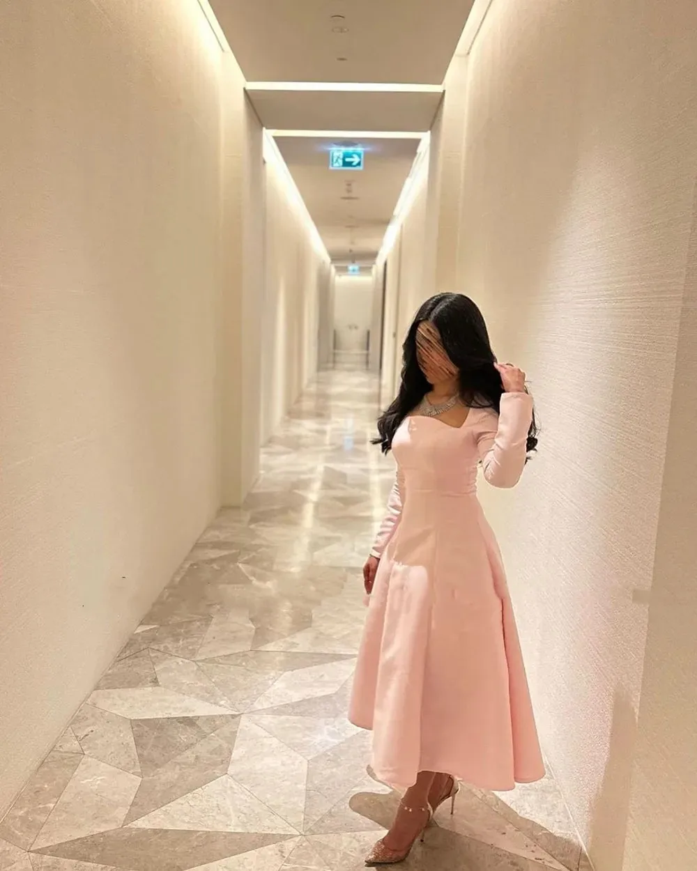 Top Trends: Pink A Line Saudi Arabic Evening Dresses Long Sleeve Satin Dubai Wedding Party Dress Square Neck Prom Party Gowns For Women 2023 Shoppable Styles