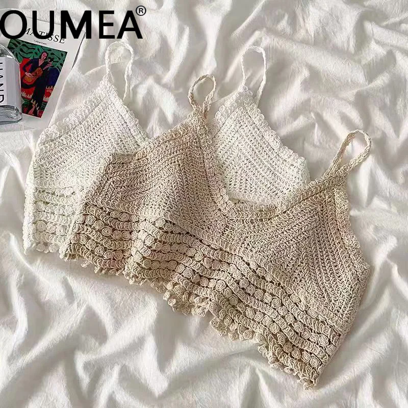 Top Trends: OUMEA Women Knitting Cropped Camis Tops Summer Vintage Cotton Crochet Sleeveless Tops Backless Sexy Beach Style Patchwork Tops Shoppable Styles